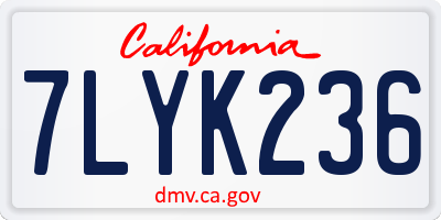 CA license plate 7LYK236