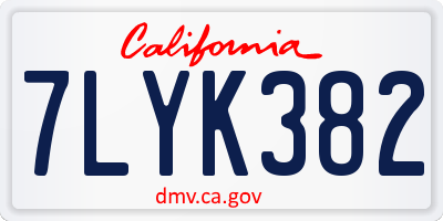 CA license plate 7LYK382