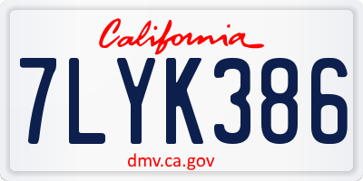 CA license plate 7LYK386