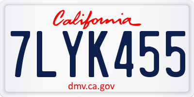 CA license plate 7LYK455