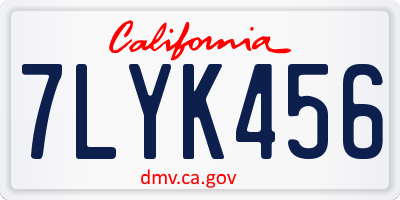 CA license plate 7LYK456