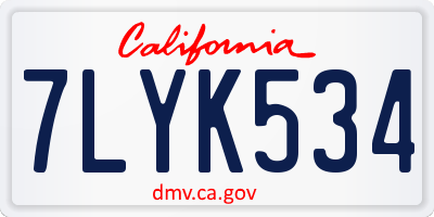 CA license plate 7LYK534