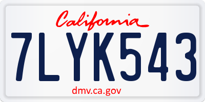 CA license plate 7LYK543