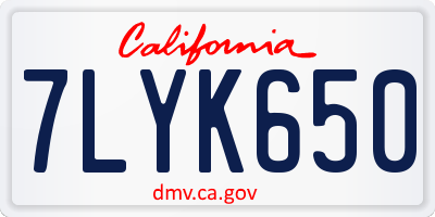 CA license plate 7LYK650