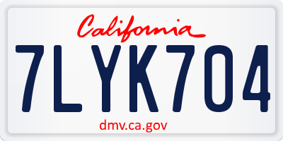 CA license plate 7LYK704