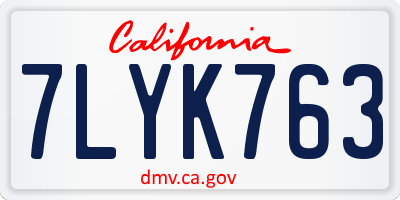 CA license plate 7LYK763