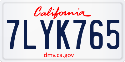 CA license plate 7LYK765