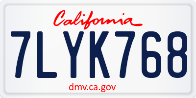 CA license plate 7LYK768