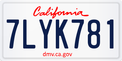 CA license plate 7LYK781