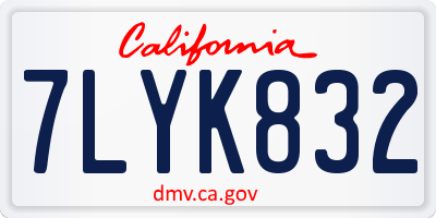 CA license plate 7LYK832