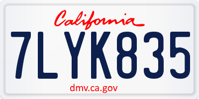 CA license plate 7LYK835