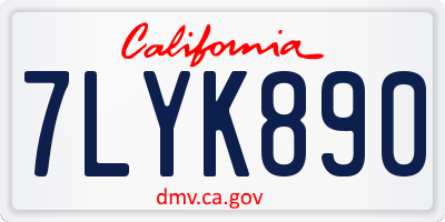 CA license plate 7LYK890
