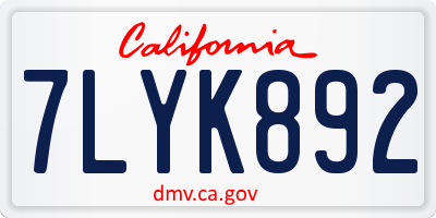 CA license plate 7LYK892