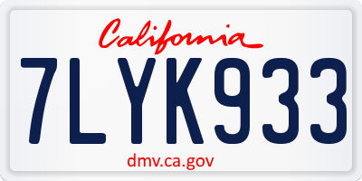 CA license plate 7LYK933