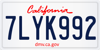 CA license plate 7LYK992
