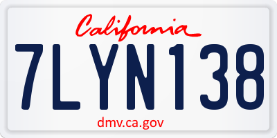 CA license plate 7LYN138