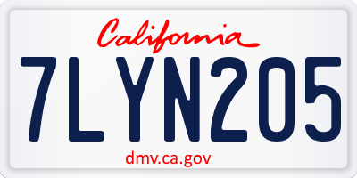 CA license plate 7LYN205