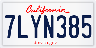 CA license plate 7LYN385
