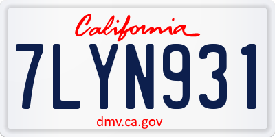 CA license plate 7LYN931