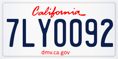CA license plate 7LYO092