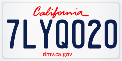 CA license plate 7LYQ020