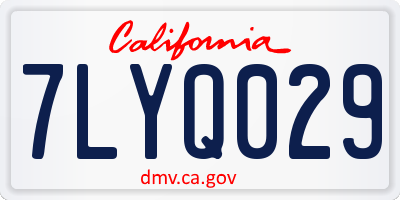 CA license plate 7LYQ029