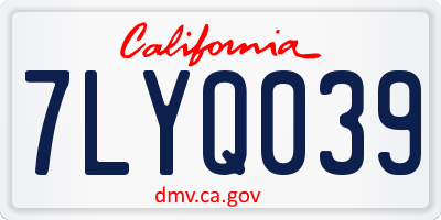 CA license plate 7LYQ039