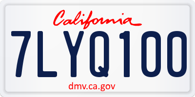 CA license plate 7LYQ100