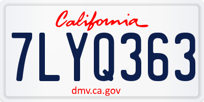 CA license plate 7LYQ363