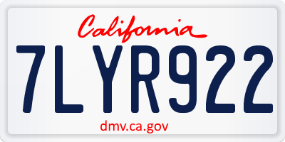 CA license plate 7LYR922