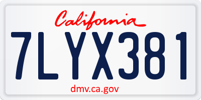 CA license plate 7LYX381