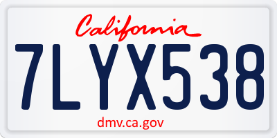 CA license plate 7LYX538