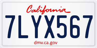 CA license plate 7LYX567