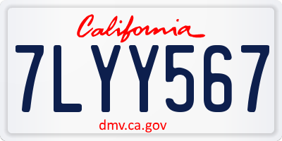 CA license plate 7LYY567