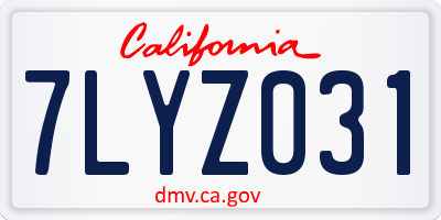 CA license plate 7LYZ031