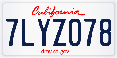 CA license plate 7LYZ078