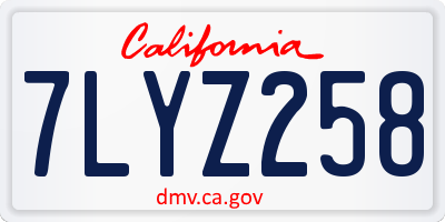 CA license plate 7LYZ258