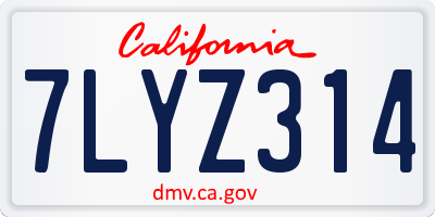 CA license plate 7LYZ314