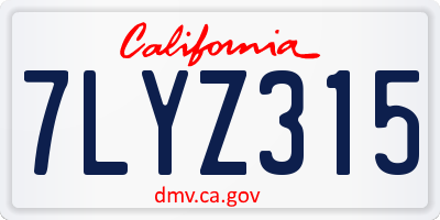 CA license plate 7LYZ315