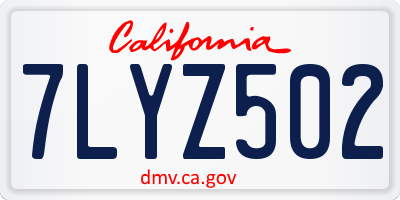 CA license plate 7LYZ502