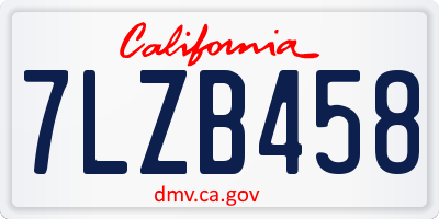 CA license plate 7LZB458