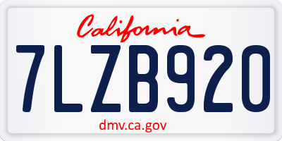 CA license plate 7LZB920