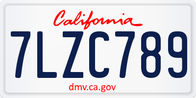 CA license plate 7LZC789