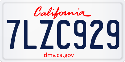 CA license plate 7LZC929