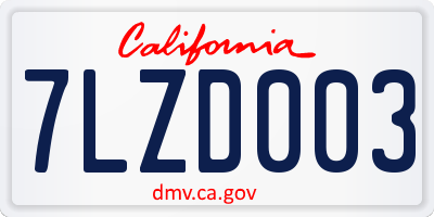 CA license plate 7LZD003