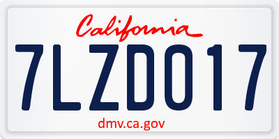 CA license plate 7LZD017