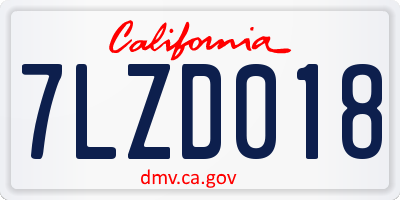 CA license plate 7LZD018