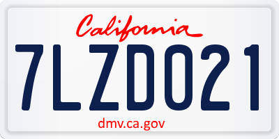 CA license plate 7LZD021