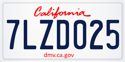 CA license plate 7LZD025