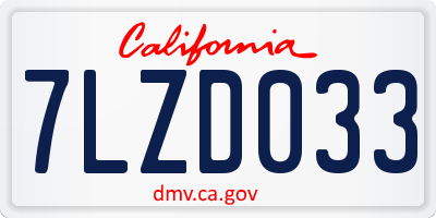 CA license plate 7LZD033